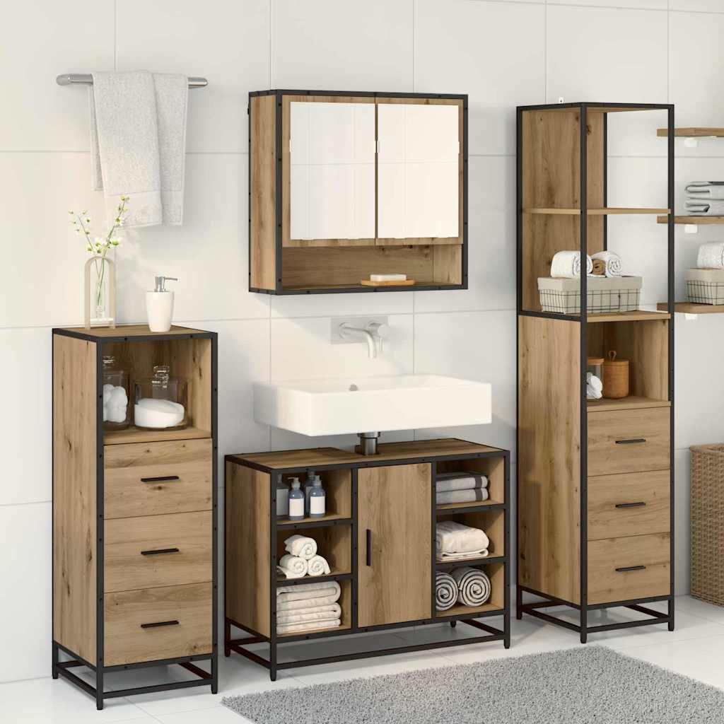 Bathroom Furniture Set with Drawer with Shelf 3 pcs Artisan oak