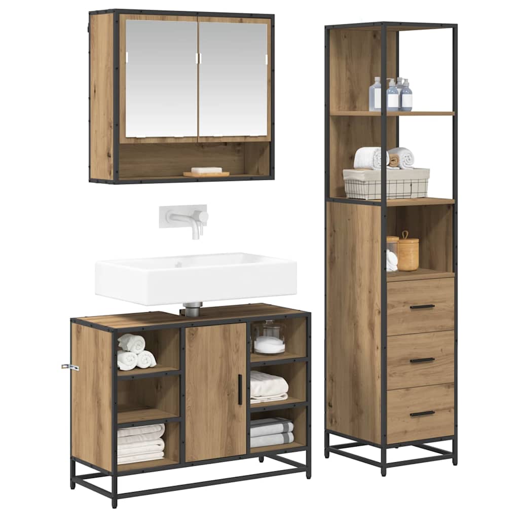 Bathroom Furniture Set with Drawer with Shelf 3 pcs Artisan oak