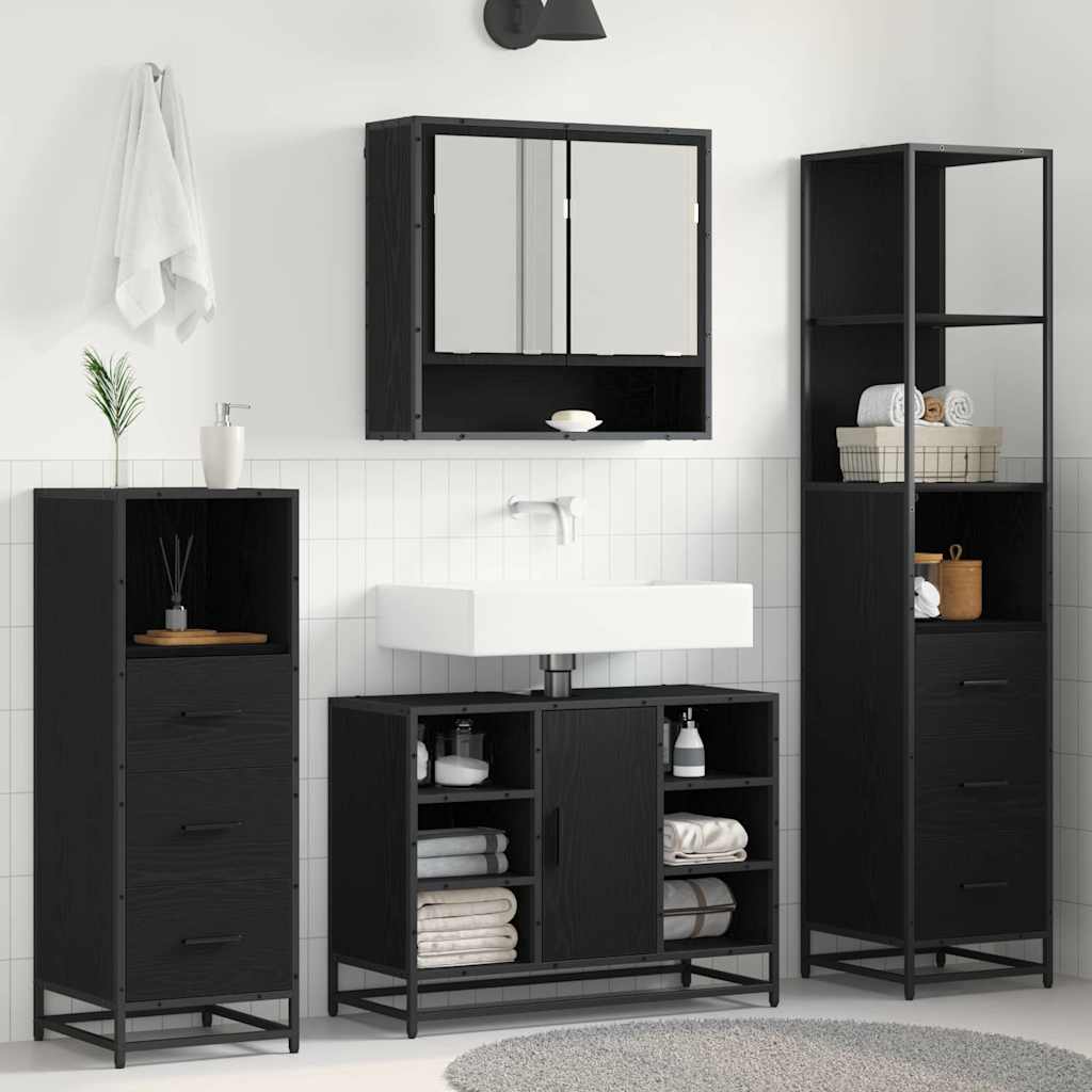 Bathroom Furniture Set with Drawer with Shelf 3 pcs Black oak