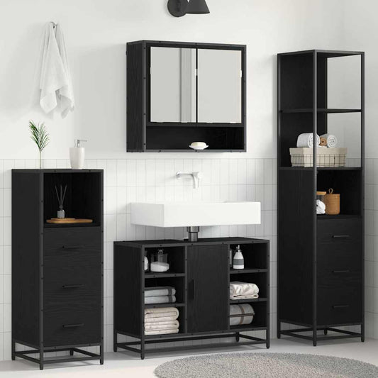 Bathroom Furniture Set with Drawer with Shelf 3 pcs Black oak