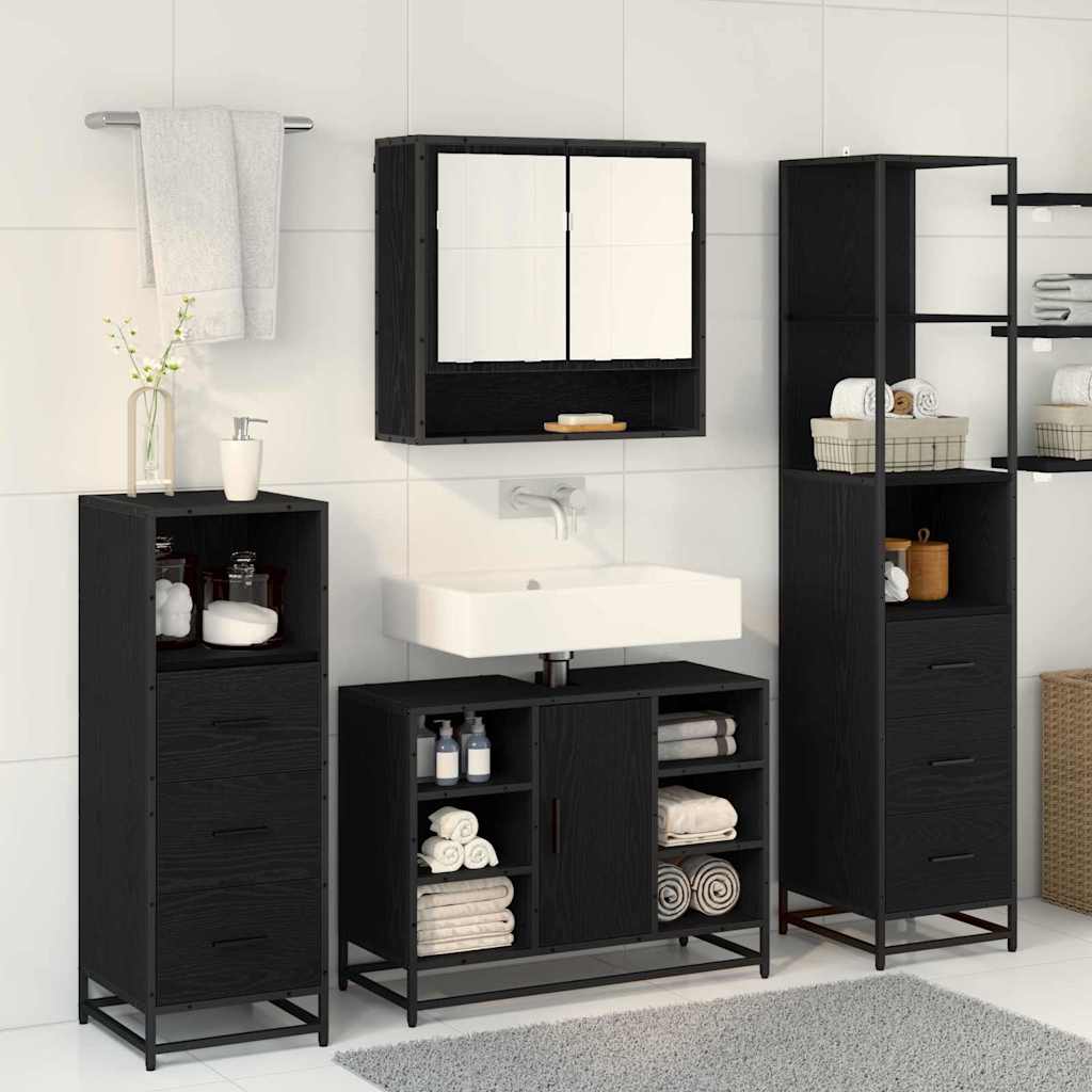 Bathroom Furniture Set with Drawer with Shelf 3 pcs Black oak