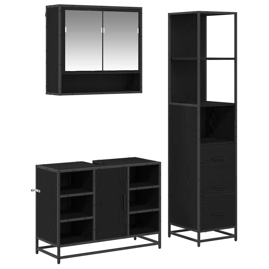 Bathroom Furniture Set with Drawer with Shelf 3 pcs Black oak