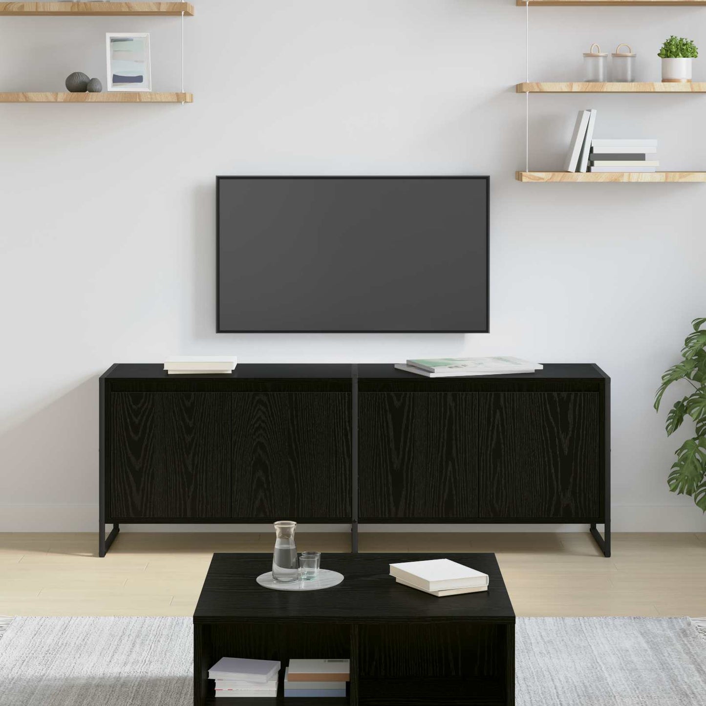 TV Cabinet Black Oak 140 x 36 x 49.5 cm Engineered Wood