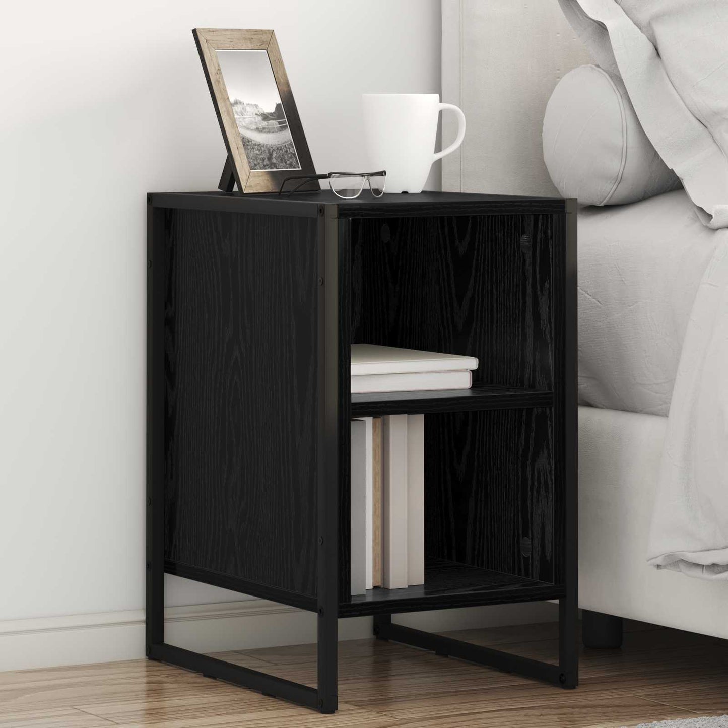 Bedside Table Black Oak 39.5 x 30 x 50 cm Engineered Wood