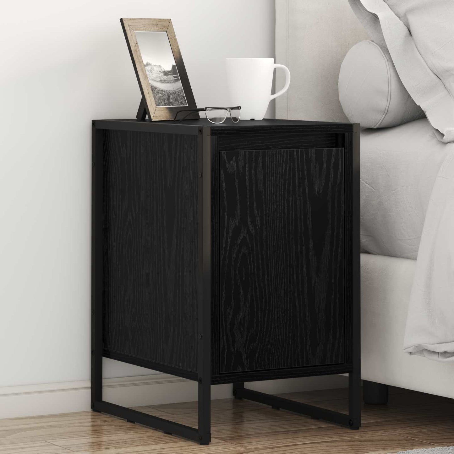 Bedside Table Black Oak 39.5 x 30 x 50 cm Engineered Wood
