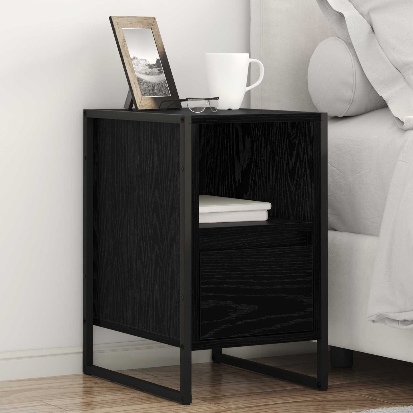 Bedside Table Black Oak 39.5 x 30 x 50 cm Engineered Wood