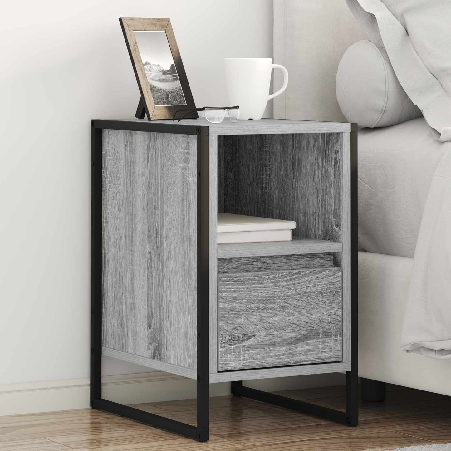 Bedside Table with Drawer 2 pcs Grey Sonoma 39.5 x 30 x 50 cm