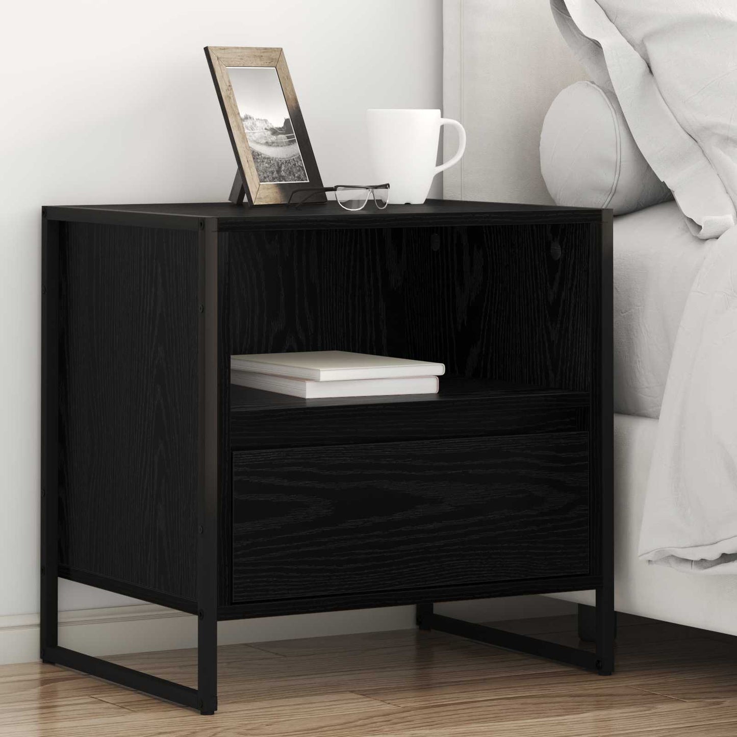 Bedside Table Black Oak 50 x 39.5 x 50 cm Engineered Wood