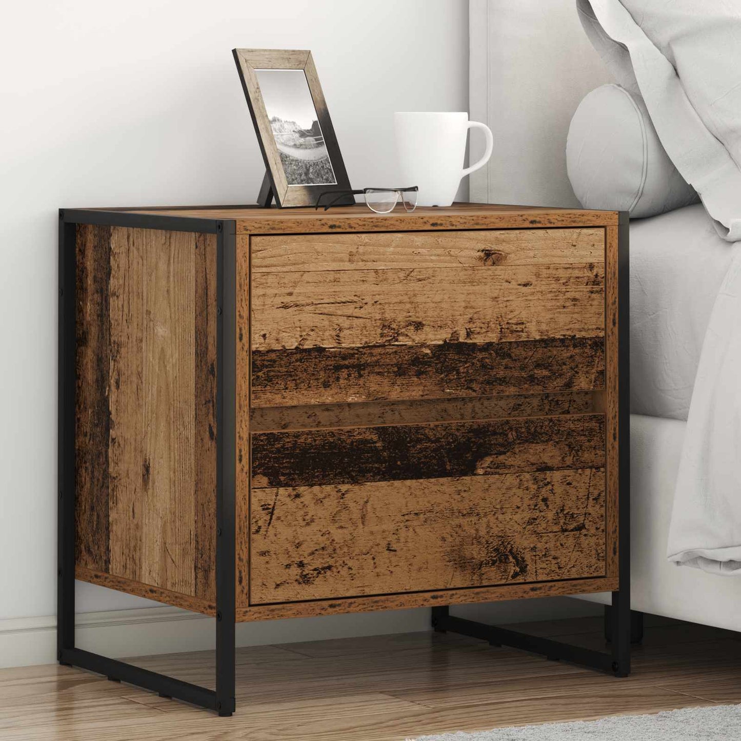 Bedside Table 2 pcs Old Wood 50 x 39.5 x 50 cm Engineered Wood