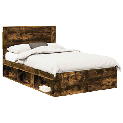 Bed Frame with Drawer Smoked Oak 120 x 190 cm Solid Pine Wood
