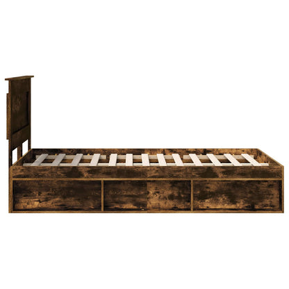 Bed Frame with Drawer Smoked Oak 120 x 190 cm Solid Pine Wood