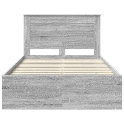 Bed Frame with Drawer Grey Sonoma 120 x 190 cm Solid Pine Wood