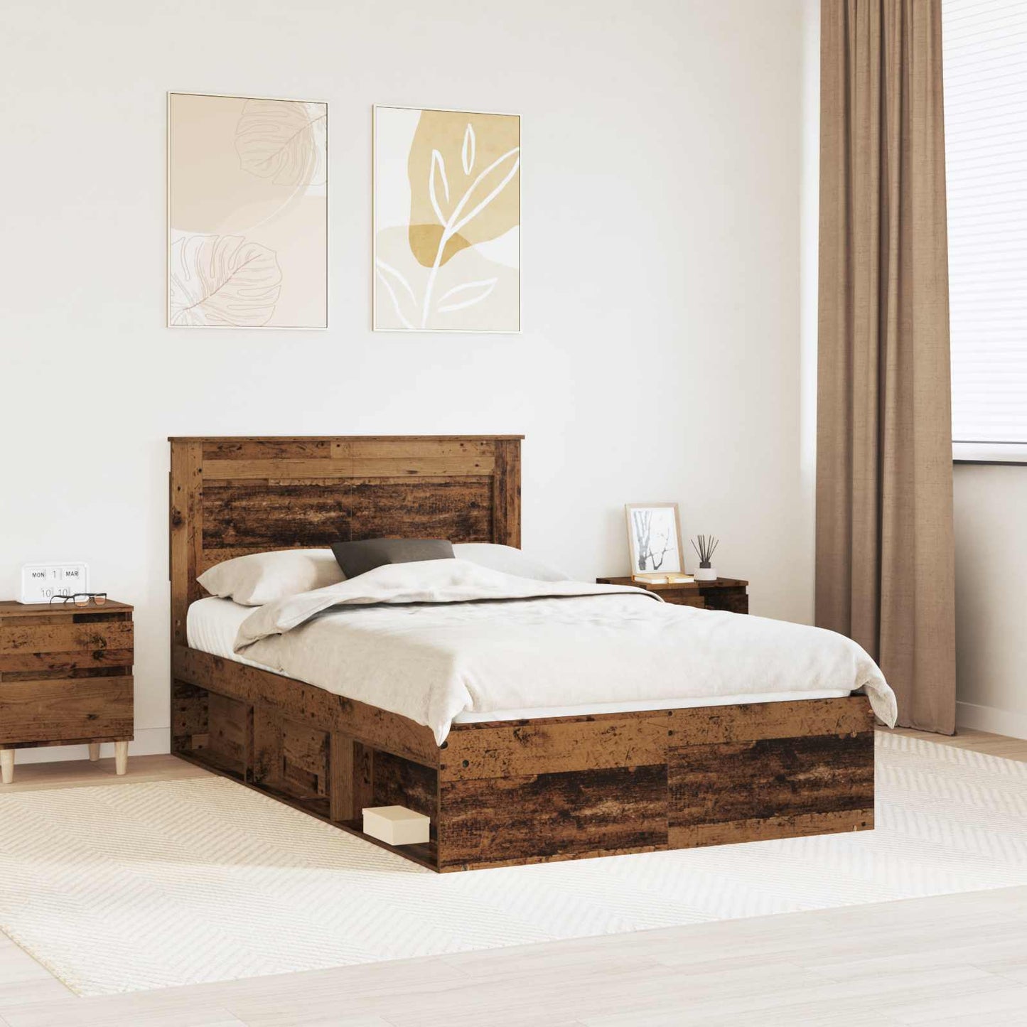 Bed Frame with Headboard Old Wood 120 x 190 cm Solid Pine Wood