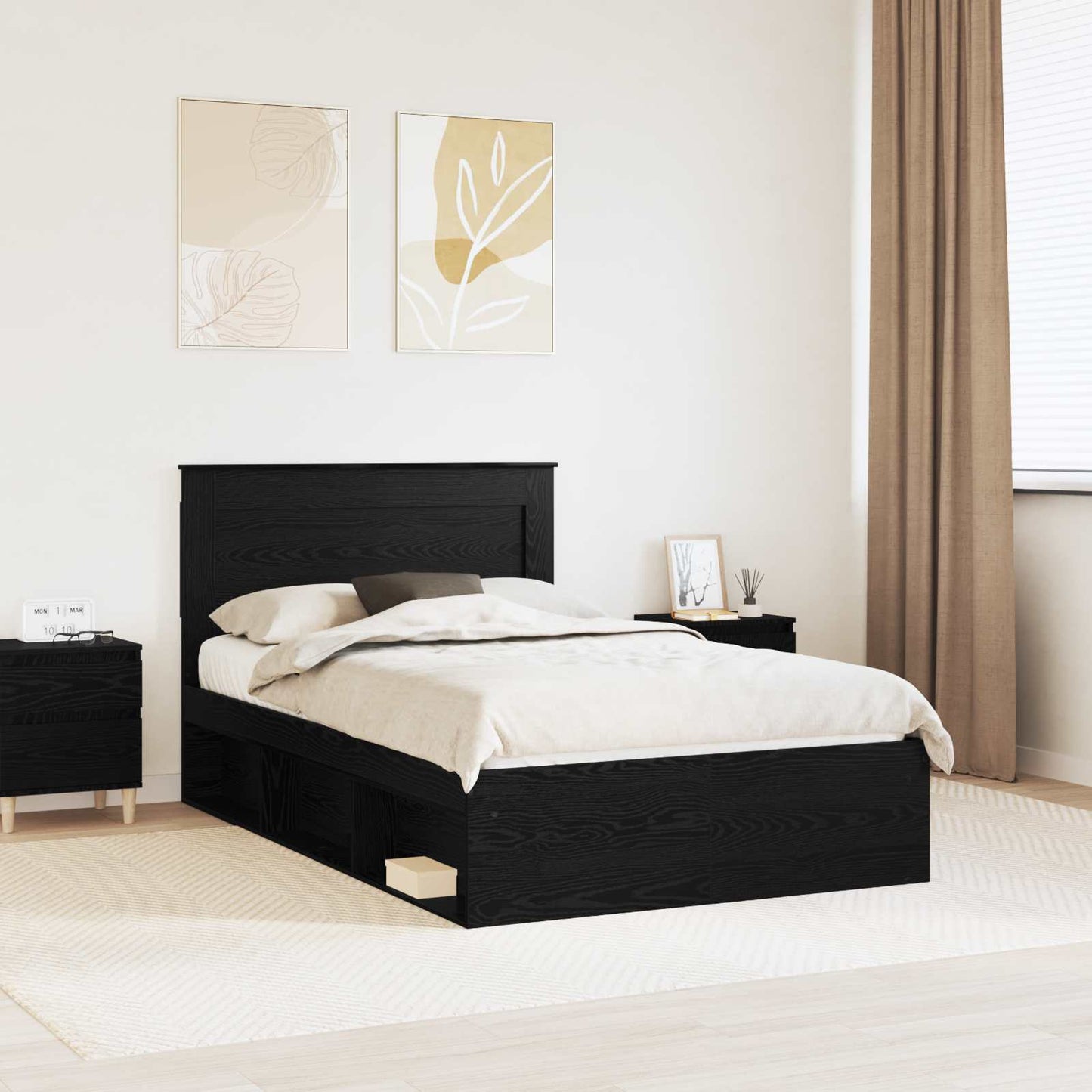 Bed Frame with Headboard Black 120 x 190 cm Solid Pine Wood
