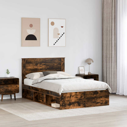 Bed Frame Smoked Oak 120 x 200 cm Solid Pine Wood