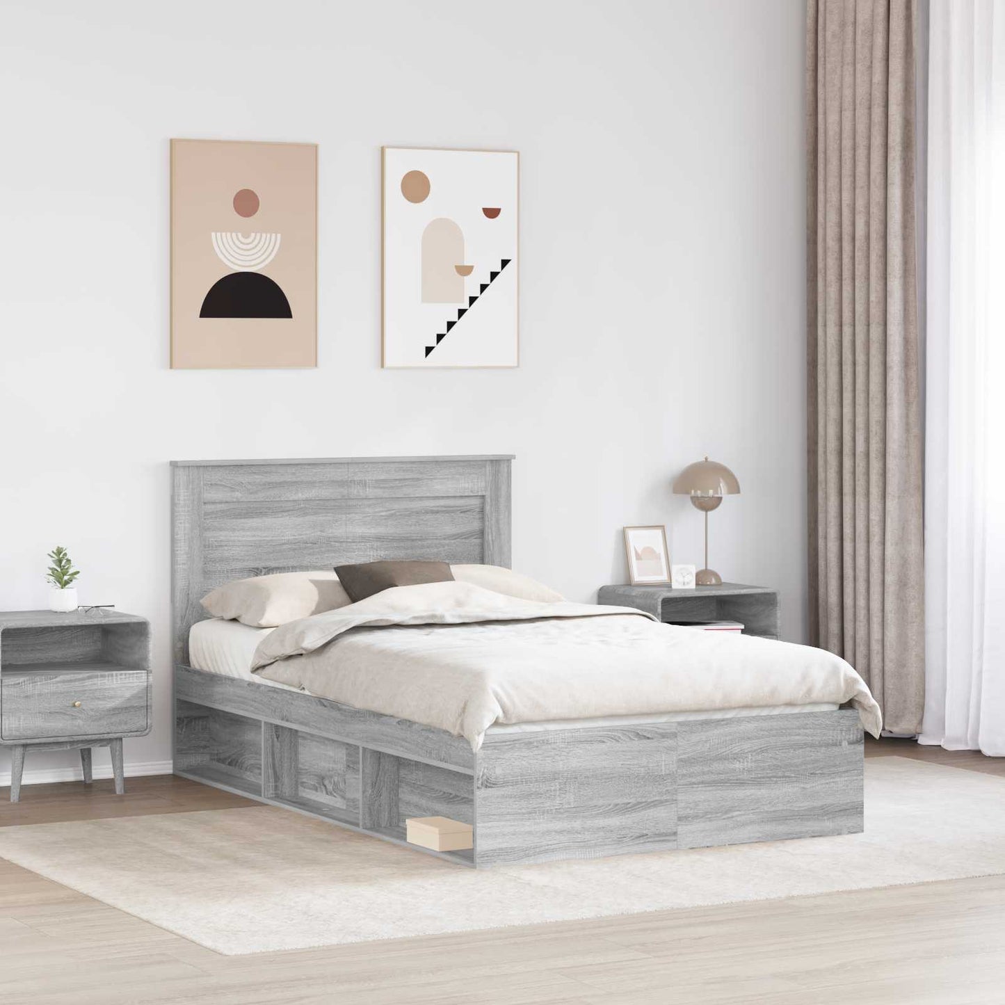 Bed Frame Grey Sonoma 120 x 200 cm Solid Pine Wood