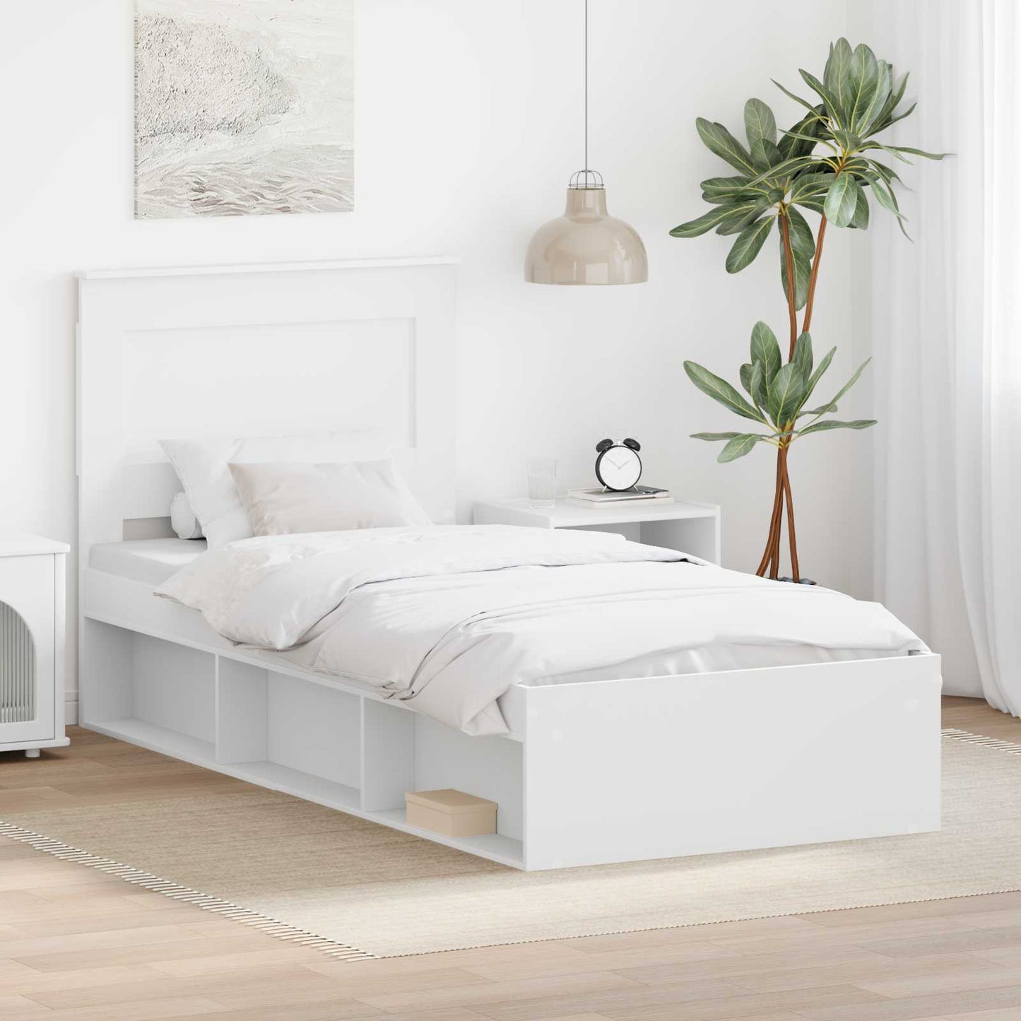 Bed Frame with Headboard White 100 x 200 cm Solid Pine Wood
