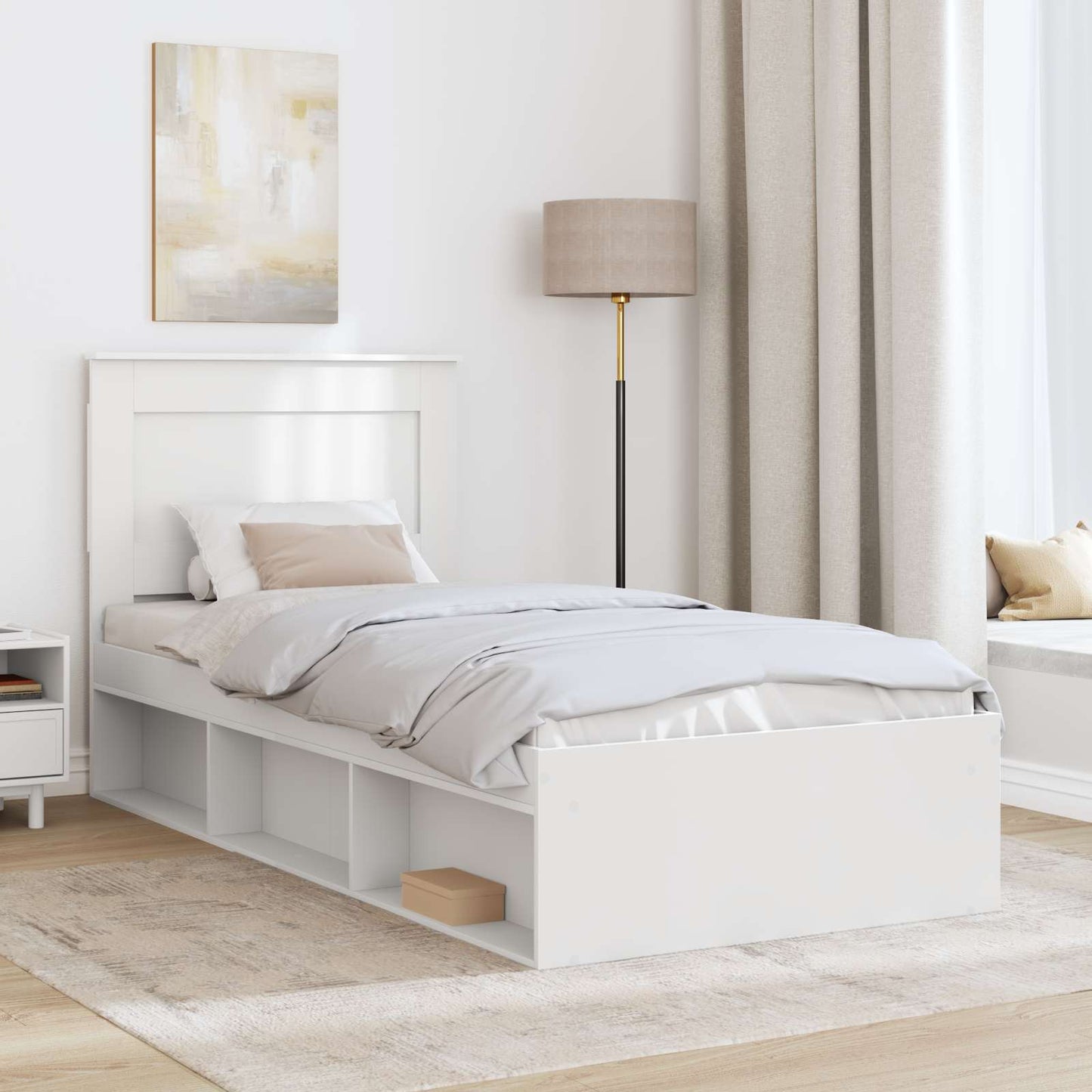 Bed Frame with Headboard White 100 x 200 cm Solid Pine Wood