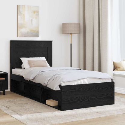 Bed Frame with Headboard Black 100 x 200 cm Solid Pine Wood
