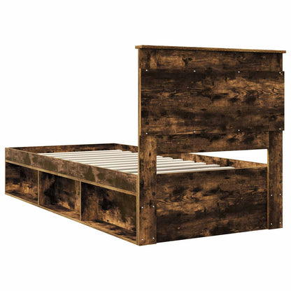Bed Frame with Drawer Smoked Oak 100 x 200 cm Solid Pine Wood