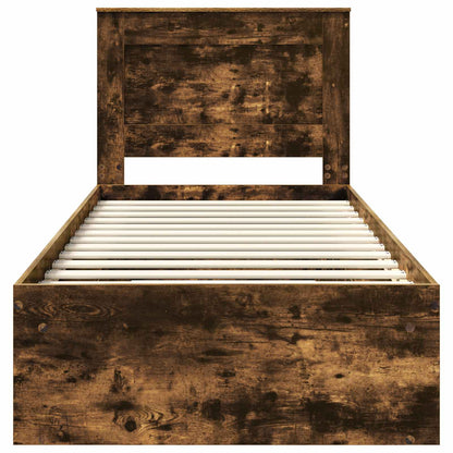 Bed Frame with Drawer Smoked Oak 100 x 200 cm Solid Pine Wood