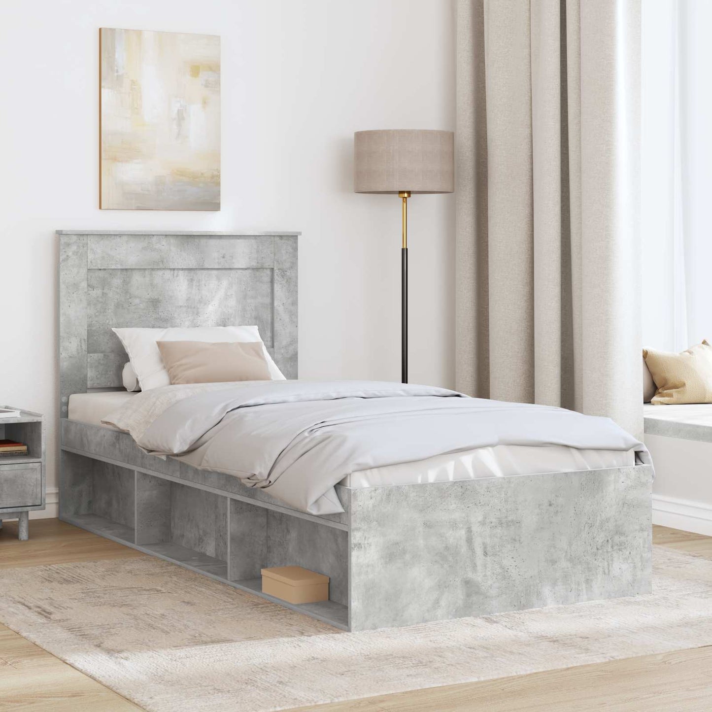 Bed Frame with Drawer Concerte Grey 90 x 190 cm Solid Pine Wood
