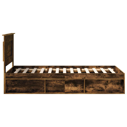 Bed Frame with Headboard Smoked Oak 90 x 190 cm Solid Pine Wood