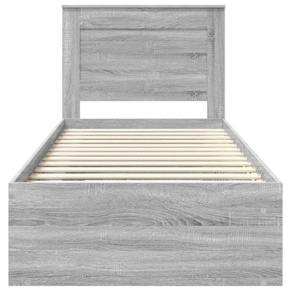 Bed Frame with Drawer Grey Sonoma 90 x 190 cm Solid Pine Wood