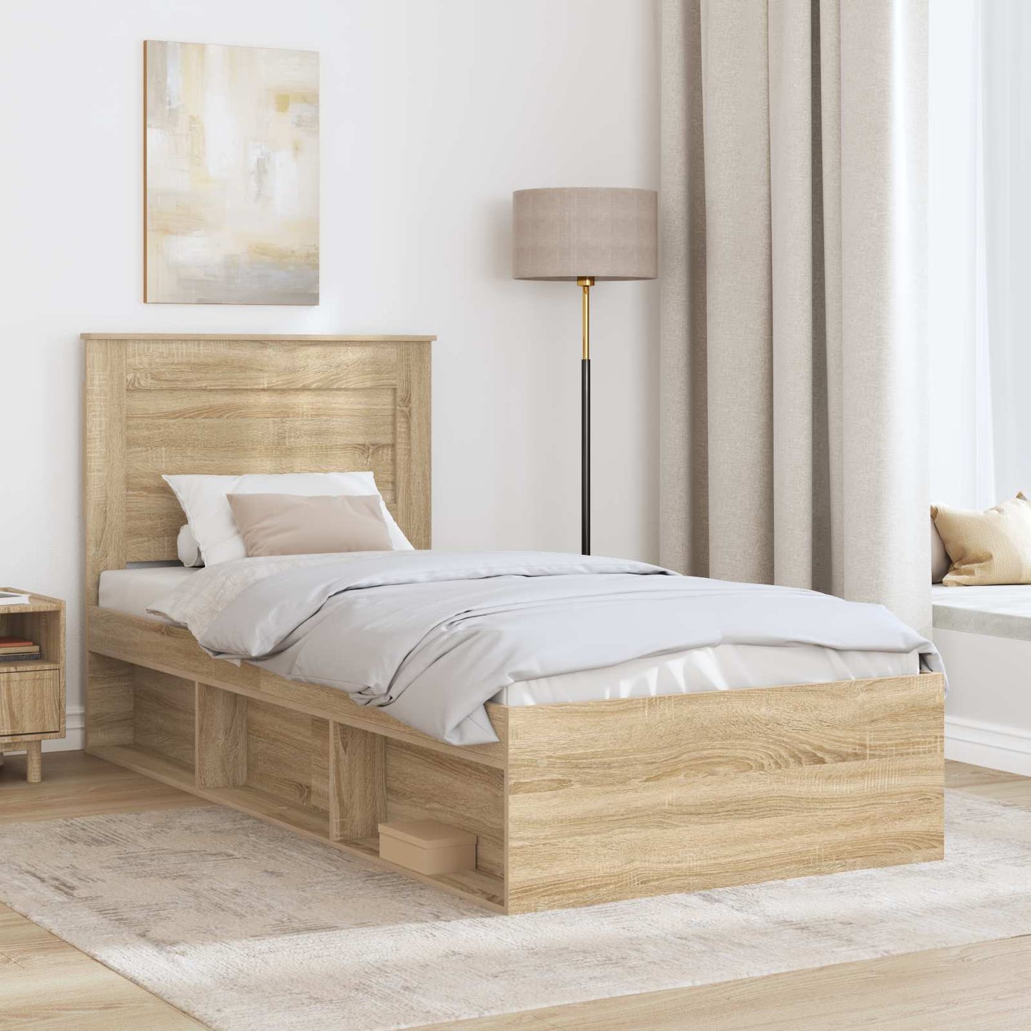 Bed Frame with Headboard Sonoma Oak 90 x 200 cm Solid Pine Wood