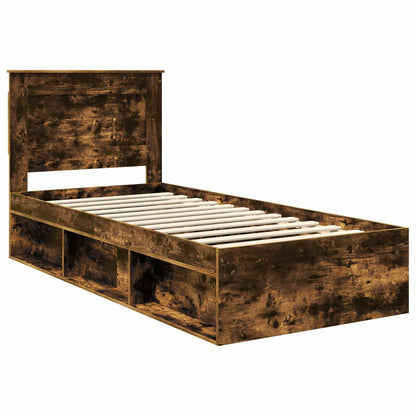 Bed Frame with Headboard Smoked Oak 90 x 200 cm Solid Pine Wood