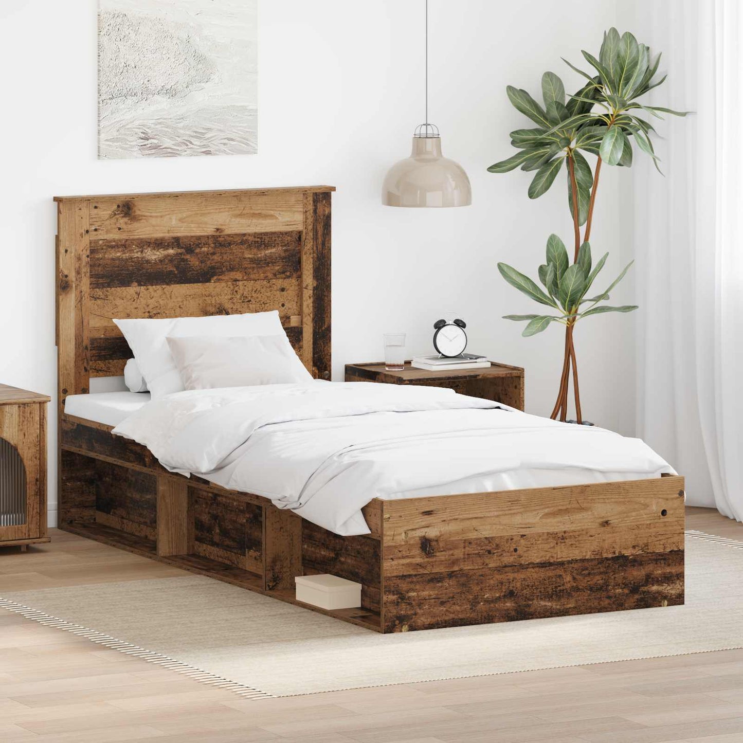 Bed Frame with Headboard Old Wood 90 x 200 cm Solid Pine Wood
