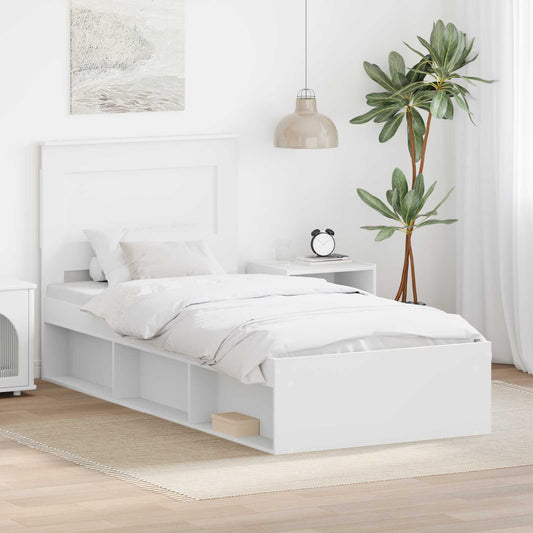 Bed Frame with Headboard White 75 x 190 cm Solid Pine Wood
