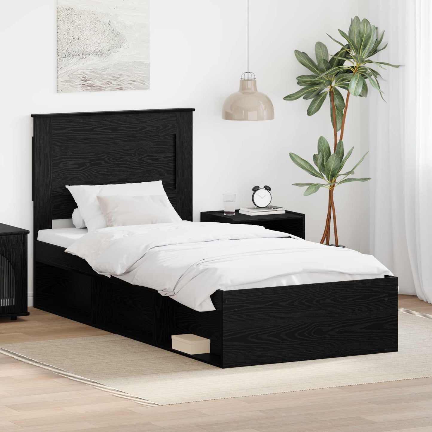Bed Frame with Headboard Black 75 x 190 cm Solid Pine Wood