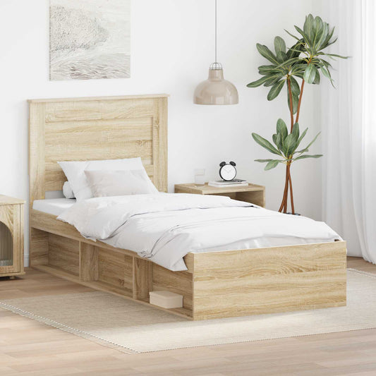 Bed Frame with Headboard Sonoma Oak 75 x 190 cm Solid Pine Wood