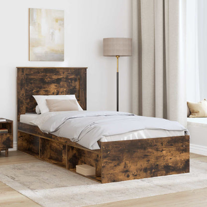 Bed Frame with Headboard Smoked Oak 75 x 190 cm Solid Pine Wood