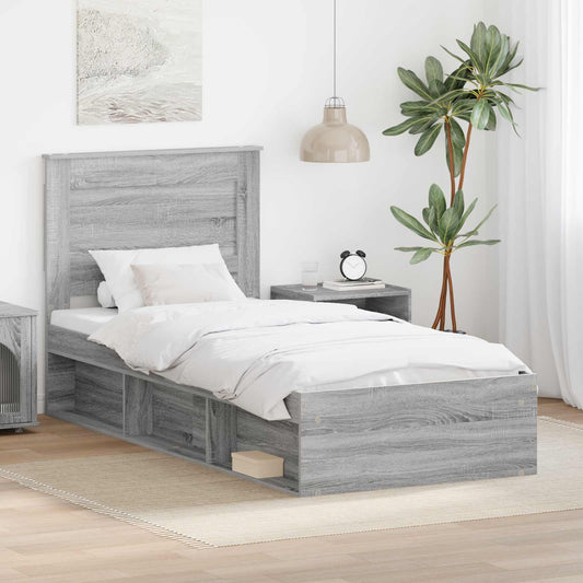 Bed Frame with Drawer Grey Sonoma 75 x 190 cm Solid Pine Wood