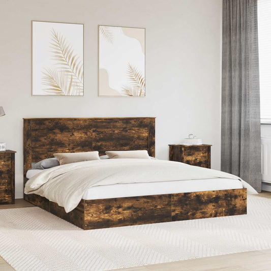 Storage Bed with Drawer Smoked Oak 180 x 200 cm Engineered Wood