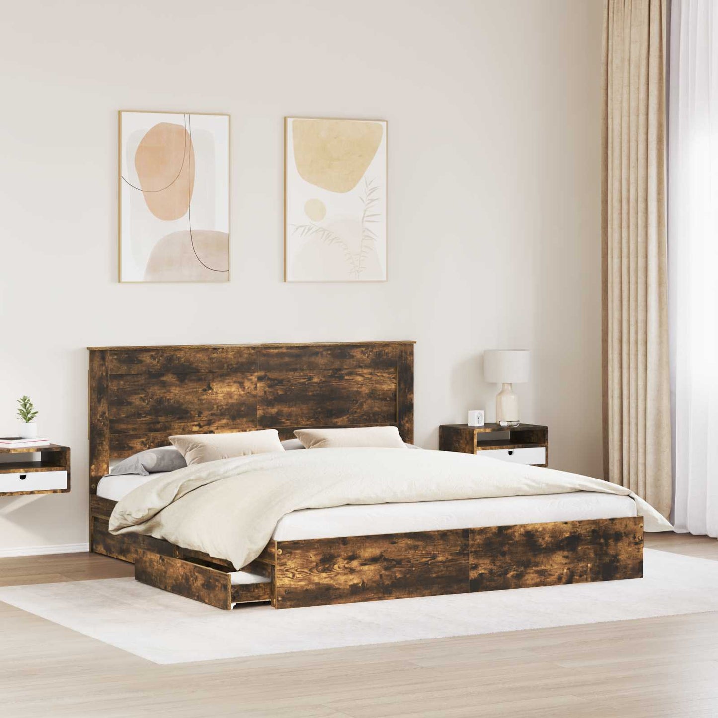 Storage Bed with Drawer Smoked Oak 180 x 200 cm Engineered Wood