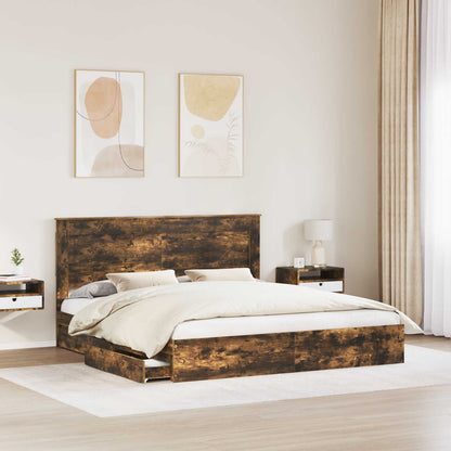 Storage Bed with Drawer Smoked Oak 180 x 200 cm Engineered Wood