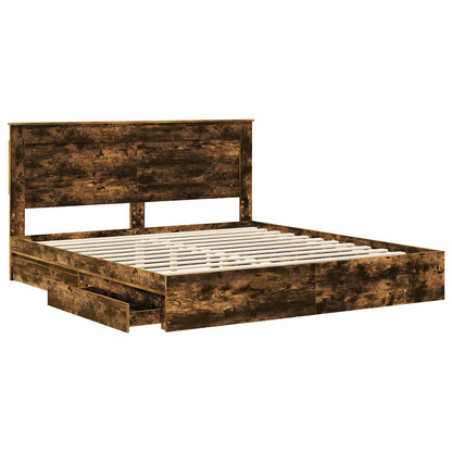 Storage Bed with Drawer Smoked Oak 180 x 200 cm Engineered Wood