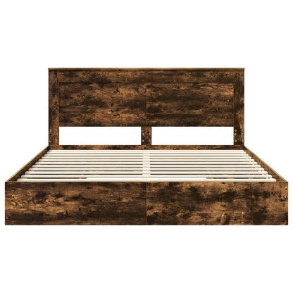 Storage Bed with Drawer Smoked Oak 180 x 200 cm Engineered Wood