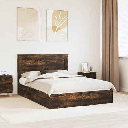 Storage Bed with Drawer Smoked Oak 160 x 200 cm Engineered Wood