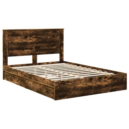 Storage Bed with Drawer Smoked Oak 160 x 200 cm Engineered Wood