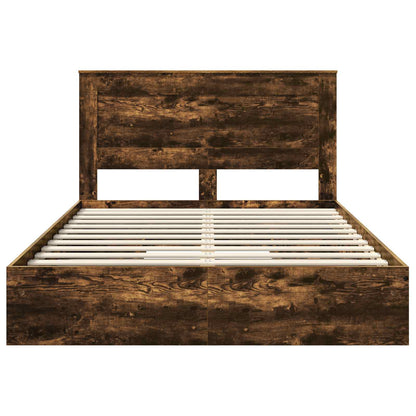 Storage Bed with Drawer Smoked Oak 160 x 200 cm Engineered Wood