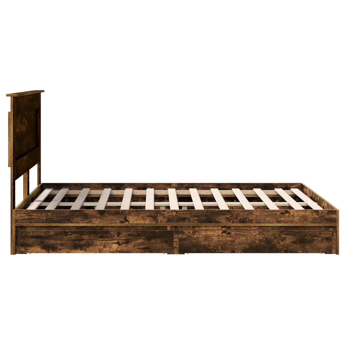 Storage Bed with Drawer Smoked Oak 160 x 200 cm Engineered Wood