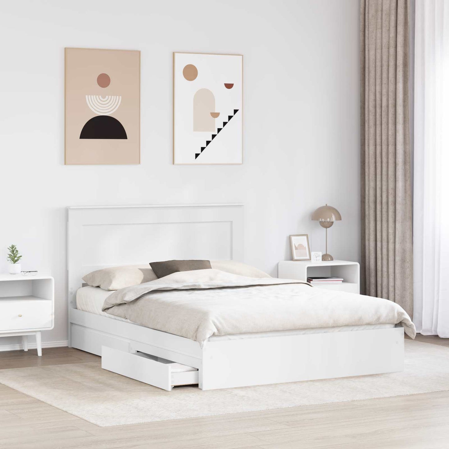 Storage Bed with Headboard White 140 x 200 cm Engineered Wood