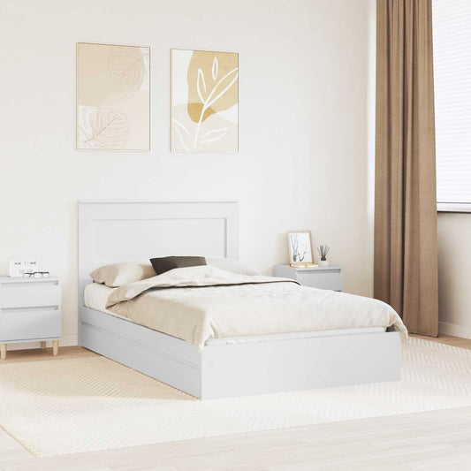 Storage Bed with Headboard White 135 x 190 cm Engineered Wood