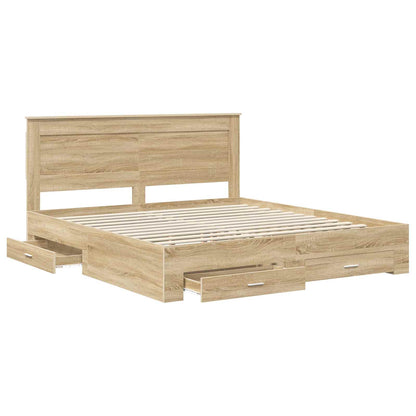 Bed Frame with Drawer with Headboard Manual Engineered Wood
