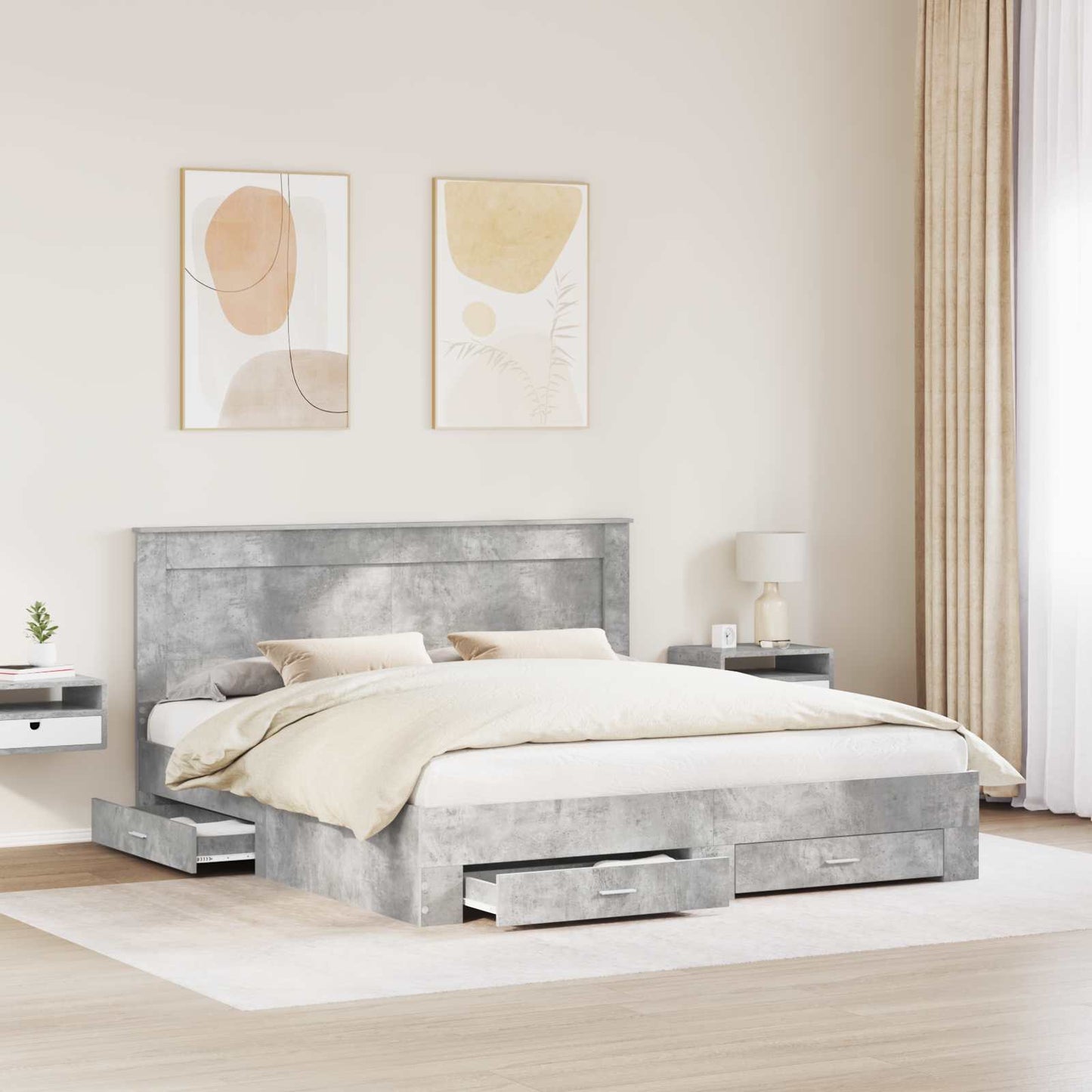 Bed Frame with Drawer with Headboard Manual Engineered Wood