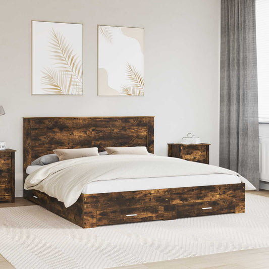 Bed Frame with Drawer with Headboard Manual Engineered Wood
